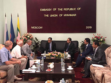 Union Minister H.E. U Kyaw Tint Swe receives President of the Myanmar-Russia Friendship and Cooperation Association