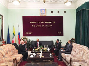 Union Minister H.E. U Thaung Tun receives President of the Myanmar-Russia Friendship and Cooperation Association
