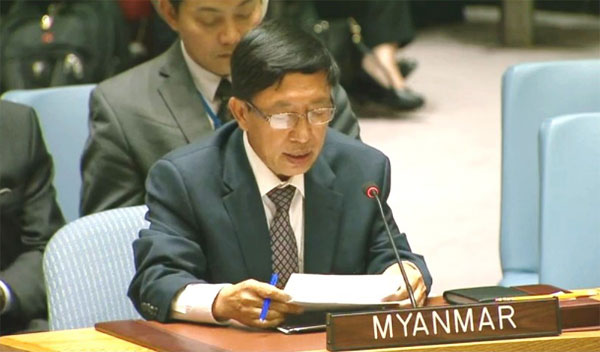 Permanent Representative of Myanmar to the United Nations speaks on Myanmar’s efforts in prevention of sexual violence and measures taken to address the issue at the United Nations Security Council’s open debate on Women, Peace and Security