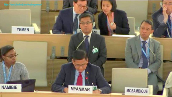 Foreign Affairs Permanent Secretary stresses importance of impartiality and objectivity of Special Rapporteur in discharging her duties at the Interactive Dialogue with Special Rapporteur on human rights in Myanmar during the 38th Session of the Human Rights Council (Geneva, 27 June 2018)