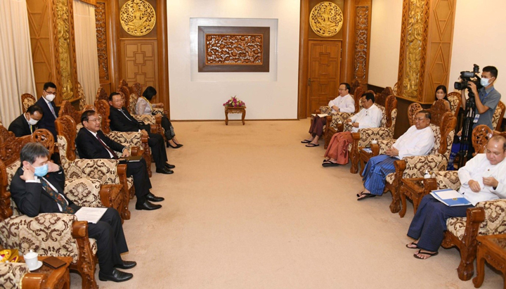 Union Minister U Wunna Maung Lwin receives the special envoy of the ASEAN Chair