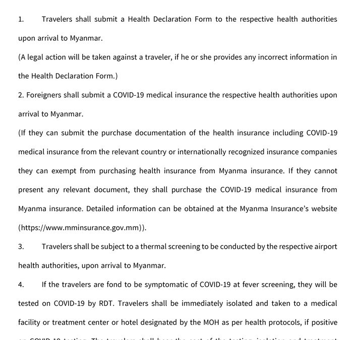 Public Health Requirements For Travelers Entering Myanmar Through International Airports and Seaports (1-7-2023)